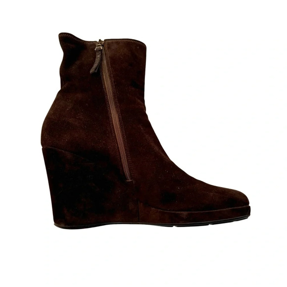 Prada Suede Wedge Boot Logo Side with Zipper Closure Brown Size 40 or US 10 - Picture 3 of 15